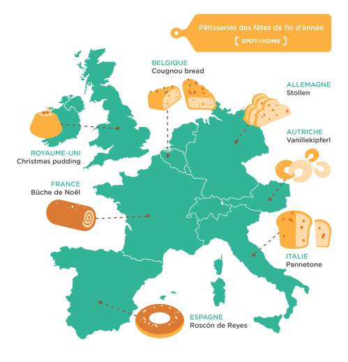 Carte pâtisseries noël, sharing cuisine, spot at home, blog cuisine Lyon, stollen, bûche de noël, roscon de reyes, pannetone, christmas pudding